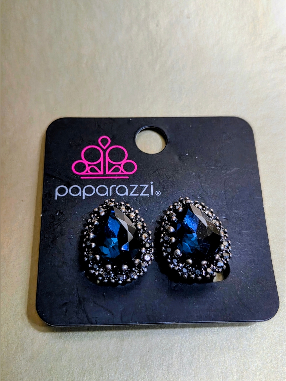 Clip Ons paparazzi Navy Teardrop Crystal Halo Earrings